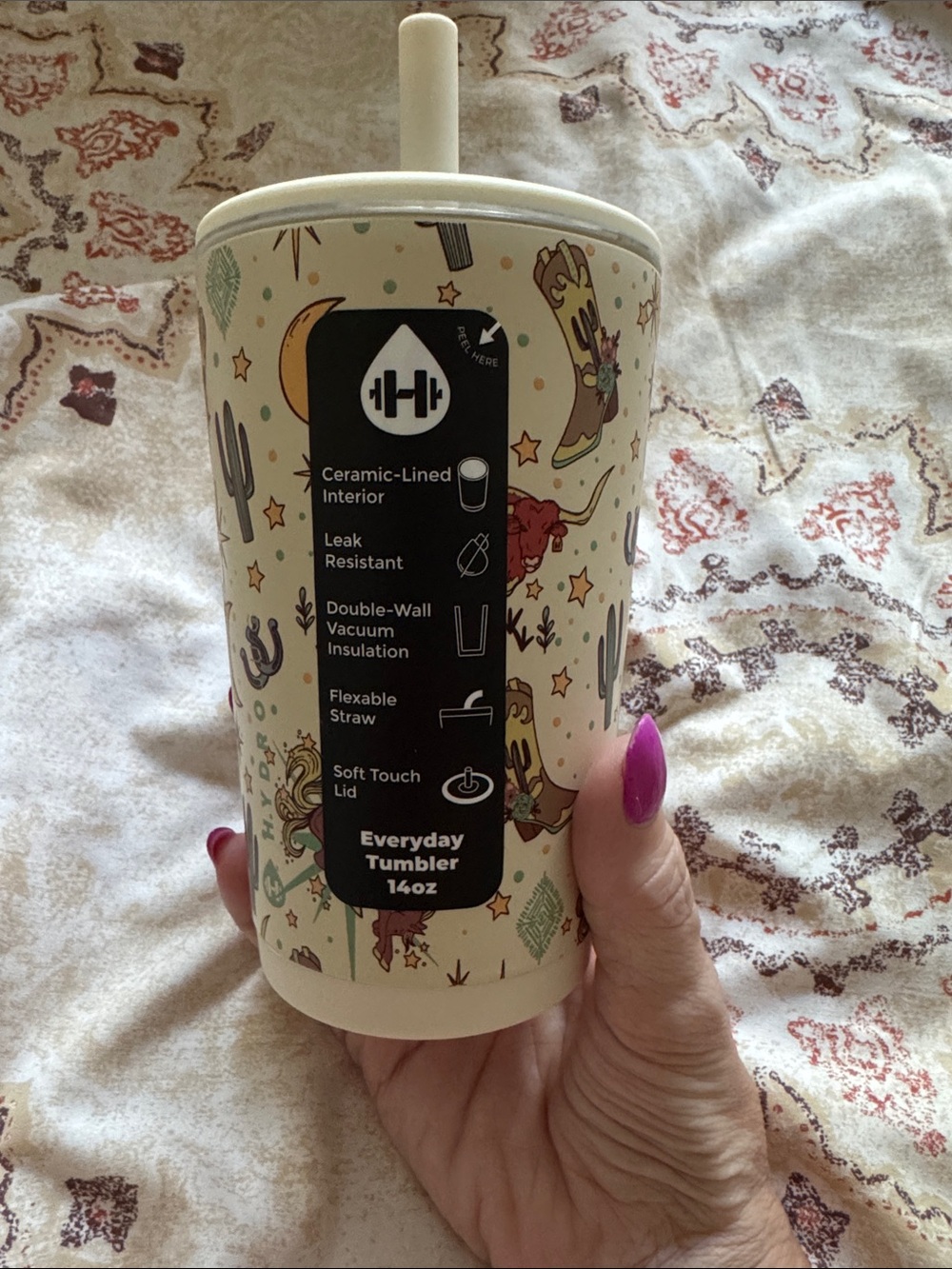 HydroJug Cream Western Desert Pattern Everyday Tumbler with Straw
